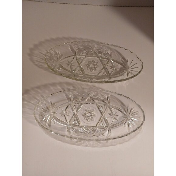 Vintage Anchor Hocking Prescut Clear Pickle Dish Olives Appetizers Lot of 2 - Picture 9 of 9